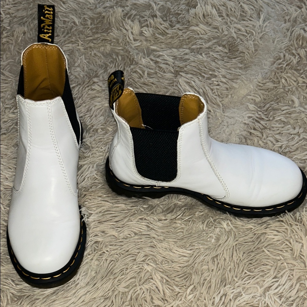 Dr. Martens White Chelsea Boots with Black Accents